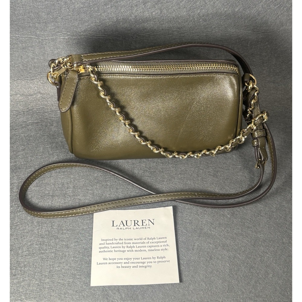 Lauren Ralph Lauren Crossbody Bag Women's One Size Olive Green Leather Chain - Picture 1 of 16